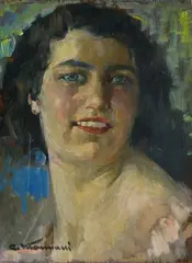 Woman's face by Cipriano Mannucci, Sign at the bottom to the left., offered Sep 2021