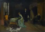Nicolò Barabino, Interior with figures, Signature lower right.