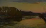 Giulio Cesare Vinzio, Arno at sunset, Signature lower right.