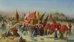 Stefano Ussi, Arab caravan, Sign at the bottom to the left. On the reverse