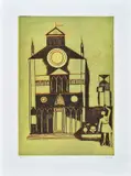 Franco Gentilini, Cathedral, Signature in pencil lower right; edition lower left. On the reverse: national lithograph guarantee stamp with