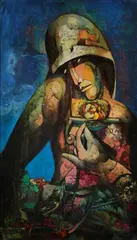 Alfio Rapisardi, Figure with flowers, Sign at the bottom to the left. On the reverse: signature and title.
