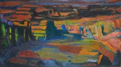 Raffaele Spizzico, Landscape in red, Signature lower right. On the reverse: label XI National Painting Exhibition (Biennale)