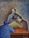 Ottone Rosai, Figures at the table, 1948, Signature lower right. On the reverse: label and stamp Galleria d'Arte Santacroce