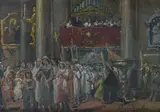 Vittorio Giunti, Church interior - The procession, Signature lower right.