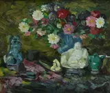 Hermann Haas, Still life with flowers and Chinese objects, 1916, Signature and date top left.