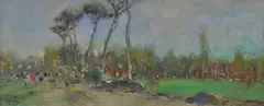 Pine forest with figures by Giuseppe Casciaro, Sign at the bottom to the left., offered May 2021