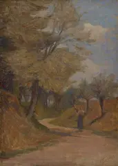 Country road with figure by Federico Rossano, Signature lower right and on the reverse., offered May 2021