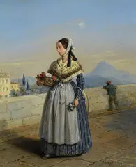 Achille Vianelli, Lady with basket of flowers, Signature lower right.