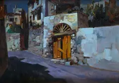 Felice Giordano, The door, Signature lower right.