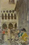Raffaele Tafuri, Coffee in Venice, Sign at the bottom to the left.
