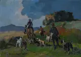 Hunting by Carlo Domenici, Sign at the bottom to the left. On the reverse: signature and title., offered May 2021