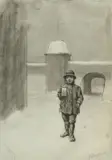 Nino Della Gatta, Child in the snowy landscape, Signature lower right.