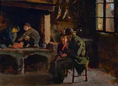 Kitchen interior with home scene by Alphons Hollaender, offered May 2021