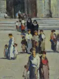 The exit from the mass by Ludovico Tommasi, Sign at the bottom to the left., offered May 2021