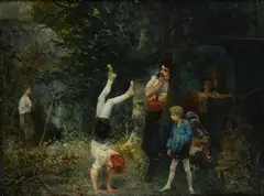 Francesco Vinea, Acrobats, Sign at the bottom to the left.
