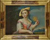 Felice Boscaratti, Allegory of summer, within an antique frame in fake tortoiseshell wood and gold.