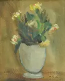 Walter Pozzi, Flowers in the vase, Signature lower right. On the reverse: dedication of the owner Adriano ... dated