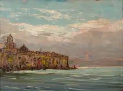 Ezechiele Guardascione, Villa Quercia in Posillipo, Signature lower right. On the reverse: signature and label with data of the work.