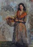 Nicola Biondi, Young peasant woman with basket, Signature lower left. & Nbsp;