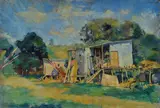 Mario Bacchelli, Barracks, 1928, Signature and date lower left.