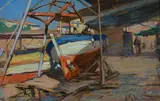 Giorgio Luxardo, Boat under repair, Signature lower right. On the reverse: signature and title.