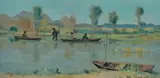 Ghigo Tommasi, Small boats on the lake, 1961, Signature lower right. On the reverse: signature