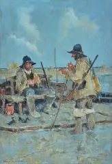 Hunters to the brim by Ghigo Tommasi, Sign at the bottom to the left. On the reverse: label and stamps from the Mattei Gianfranco Livorno Collection;, offered Apr 2021