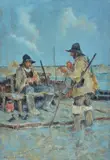 Ghigo Tommasi, Hunters to the brim, Sign at the bottom to the left. On the reverse: label and stamps from the Mattei Gianfranco Livorno Collection;