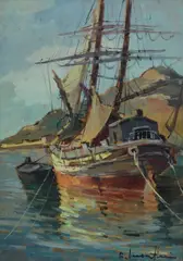 Fishing boat by Renzo Martini, Signature on the bottom left and on the reverse., offered Apr 2021