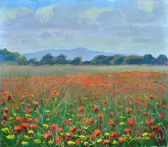 Field of poppies by Giorgio Luxardo, Signature lower right. On the reverse: signature and title, offered Apr 2021