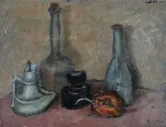 Giorgio Valenzin, Still life with bottles (front); Stand with fruit (verso)