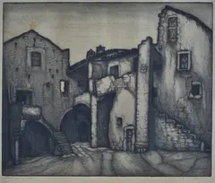 Ancient houses of Viterbo by Celestino Celestini, Signature lower right; title and edition lower left., offered Mar 2021
