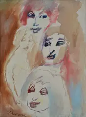 Faces by Mino Maccari, Sign at the bottom to the left. Authentication of the author on photo; authentic Archive of the Works of Maestro, offered Mar 2021