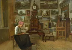 Charles Jacque, Woman in interior, 1860, Signature and date lower right.