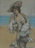 Lady on the beach by Cesare-Felix-Geogers del'Acqua, Signature lower right., offered Mar 2021