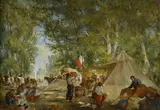 Ambrogio Fermini, Military camp; Village festival, 1862, Pair of paintings signed and dated lower right. & Nbsp;