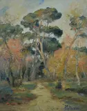 Oreste Paltrinieri, Pine forest, Signature lower right. On the reverse: signature.