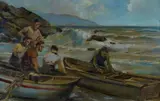 Ovidio Gragnoli, Fishermen, Signature lower right.