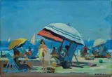 Viareggio beach by Renato Natali, Signature lower right. On the reverse: signature and title., offered Mar 2021