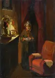 Interior with figure by Cafiero Filippelli, Sign at the bottom to the left. On the reverse: Galleria Kupros stamp, offered Mar 2021