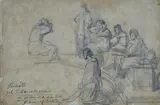 Bernardo Celentano, San Marco preaching to doctors, Bottom left in pencil: "Study / for S. Marco preaching / to the doctors of B. Celentano / Luciano Celentano".