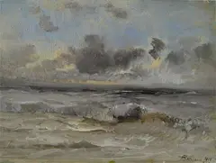 Pompeo Mariani, Stormy sea, 1915, Signature and date lower right. & Nbsp;