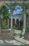 Luigi Lojacono, Cloister, Signature lower right. & Nbsp;