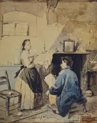 Conversation by Domenico Induno, Signature lower right. On the reverse, offered Mar 2021