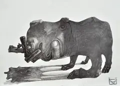 Rhinoceros by Mīlĕs, Signature lower right., offered Mar 2021
