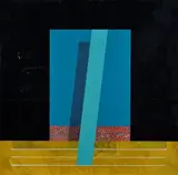Gabriele Romei Rmogrl8120, Three white lines and aquamarine trapezoid, 2016, On the reverse: signature