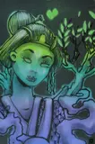 Ninjaz, Green Geisha, 2020, Signature lower right