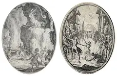 Coppia di incisioni by Jaques Callot, A- Le culte du demon, offered Mar 2021