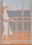 Aldo Andreolo, Woman at the balcony with Venice background, Signature lower right. & Nbsp;